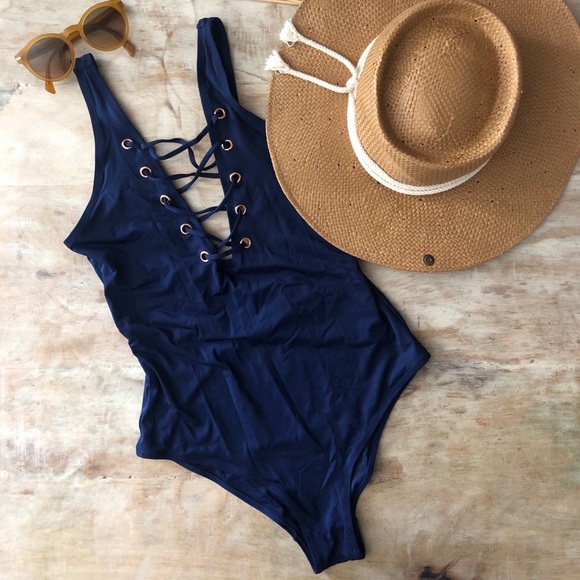 H&M Other - 🧡 H&M Blue Lace-Up One Piece Swimsuit